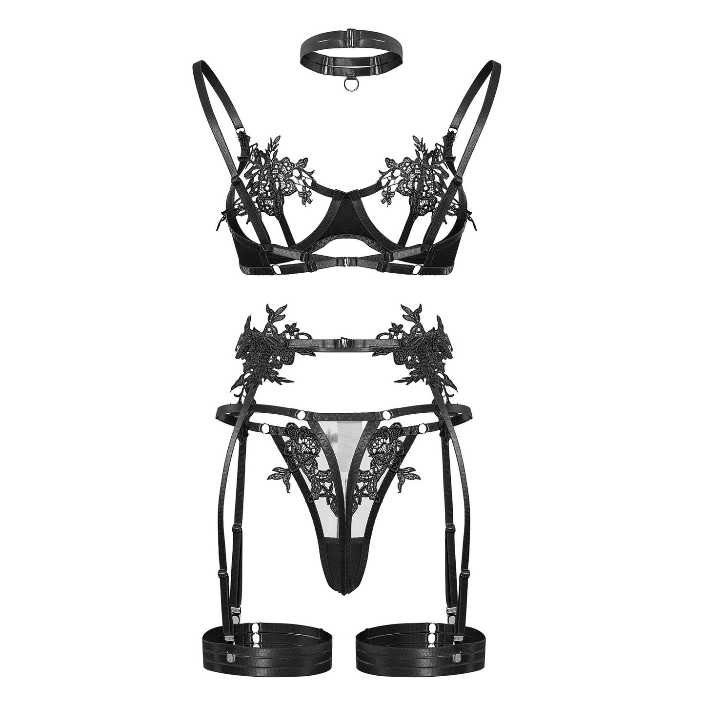 Lace Cutout Underwear Garter Lingerie Set