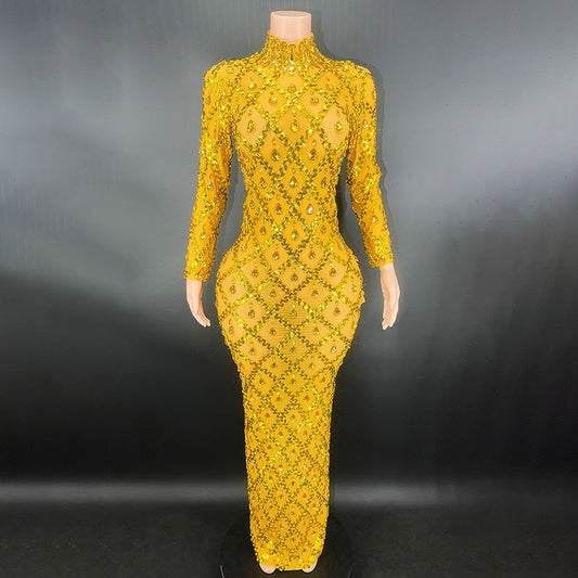 Gold Luxury Rhinestone Gown