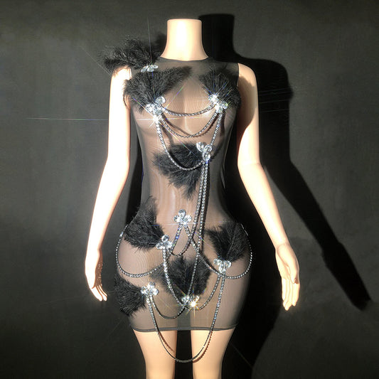 See-through Feather Performance Party Dresses