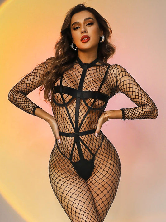 【Tie me up】Full-body Fishnet See-through Sexy Lingerie Set